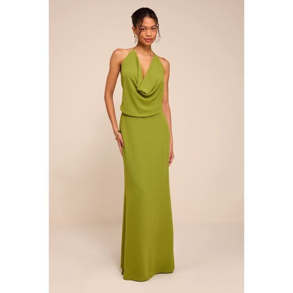 Lulus Piper Chartreuse Cowl-front Maxi Dress Green - Size M